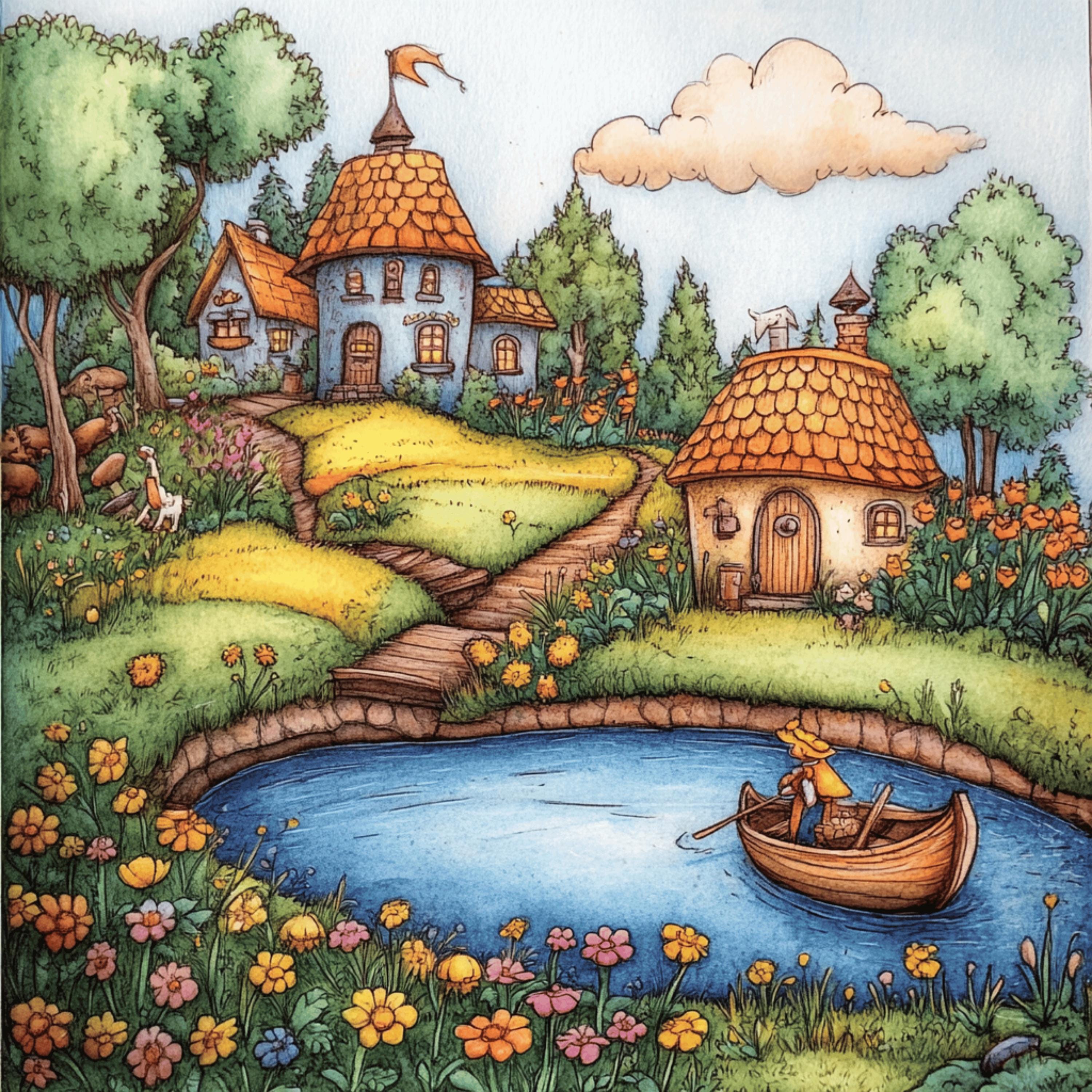 Whimsical lighthouse windmill ocean artwork, large square art, kids room decor, serene seaside illustration, 24 digital images
