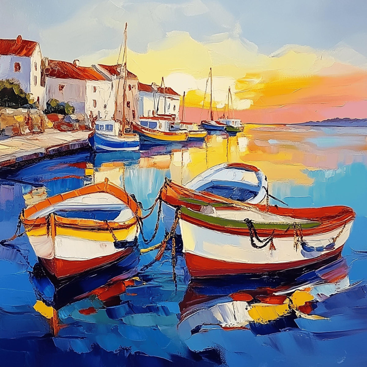 12 Tropical Boat Scenes Large Square Artwork Digital Images Poster Ocean Port, Boat Wall Art, Nautical Decor, Vibrant Coastal Prints