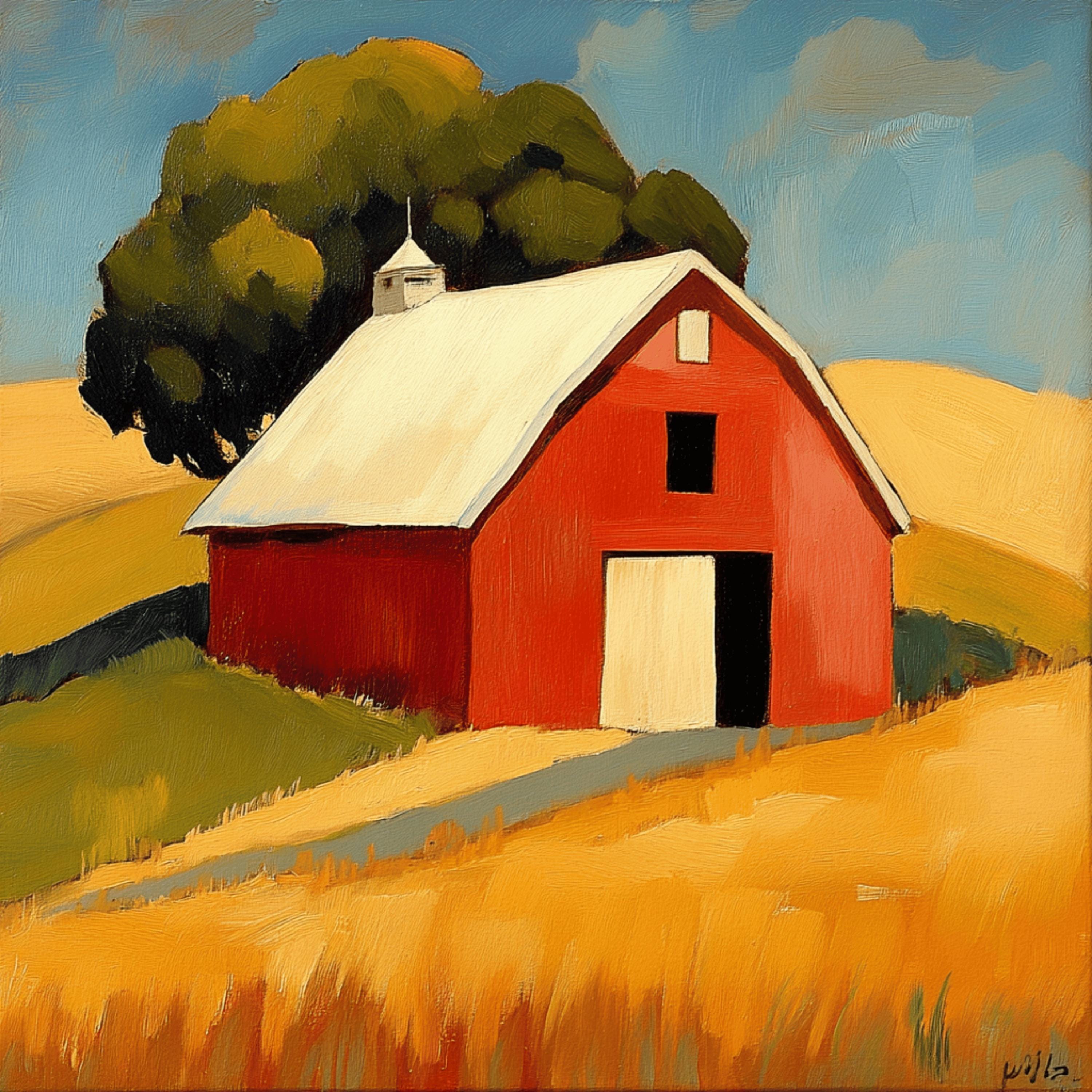 10 Large Red Barn Farm Scene Artwork Poster, 10 Digital Images, Square Wall Art, Rustic Barn Landscape Print, Countryside Home Decor
