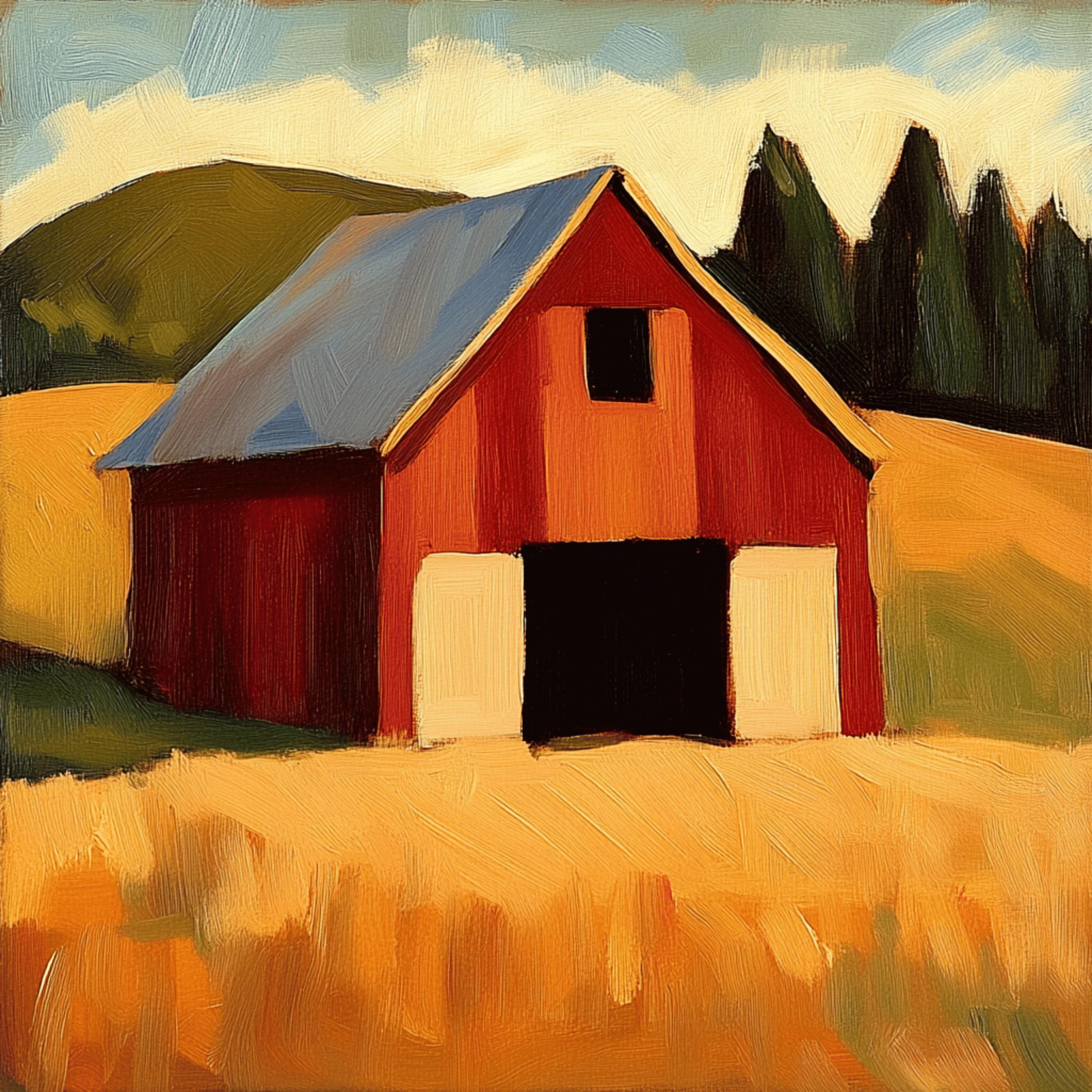10 Large Red Barn Farm Scene Artwork Poster, 10 Digital Images, Square Wall Art, Rustic Barn Landscape Print, Countryside Home Decor