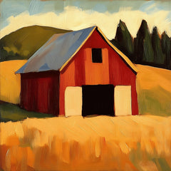10 Large Red Barn Farm Scene Artwork Poster, 10 Digital Images, Square Wall Art, Rustic Barn Landscape Print, Countryside Home Decor