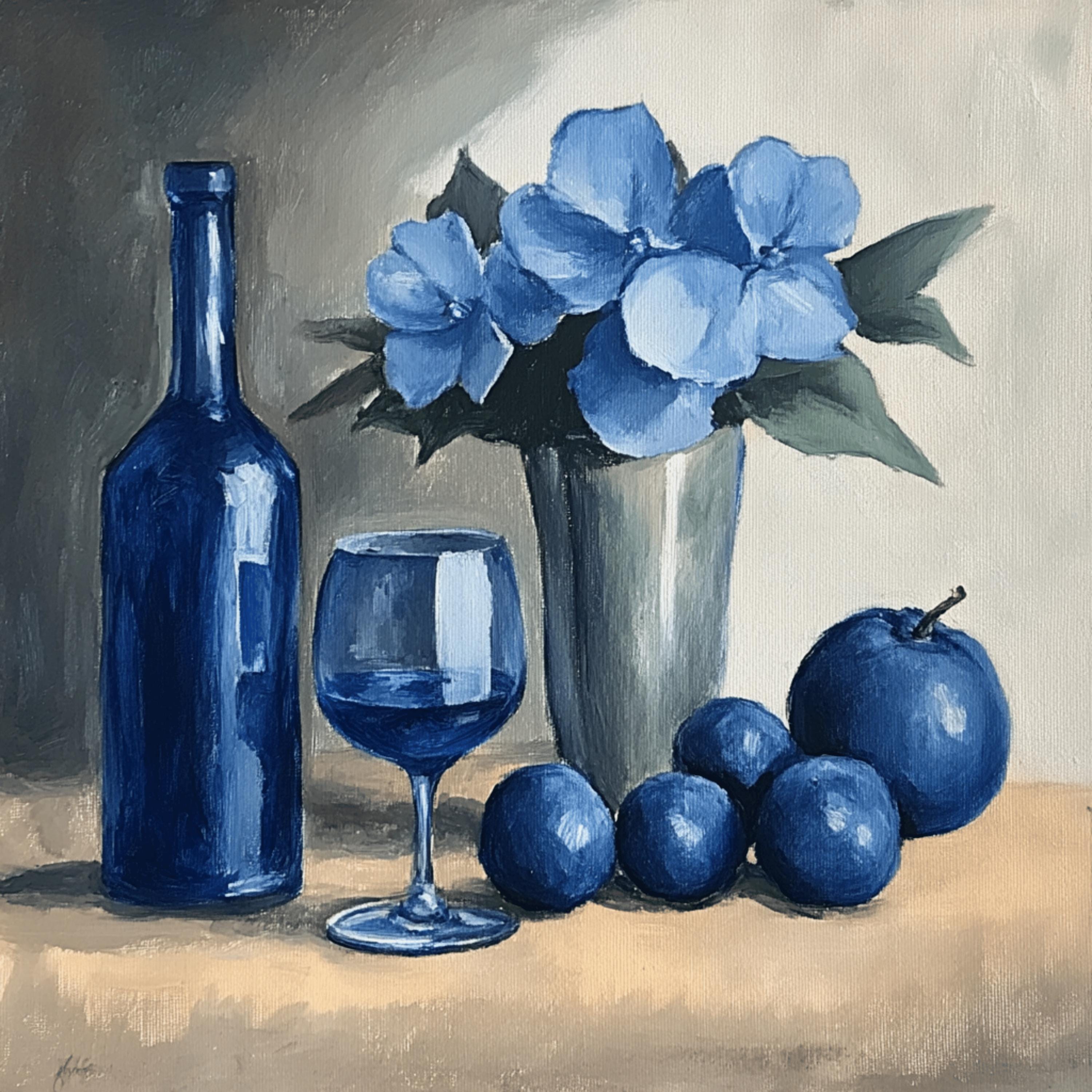 12 Monochrome Blue Still Life Digital Art Images - Elegant Wall Art, DIY Crafts, Scrapbooking, Minimalist Home Decor