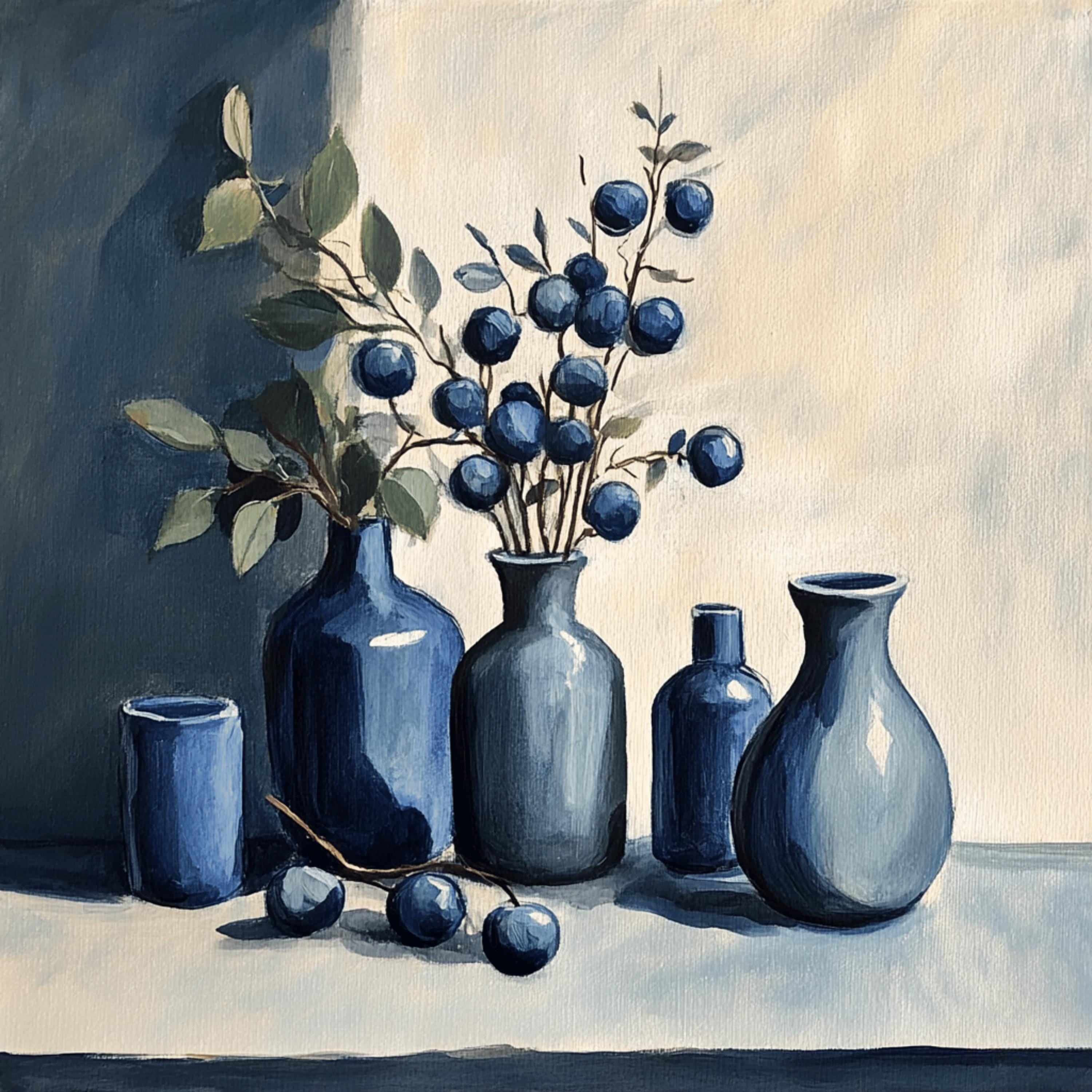 12 Monochrome Blue Still Life Digital Art Images - Elegant Wall Art, DIY Crafts, Scrapbooking, Minimalist Home Decor