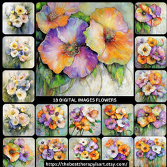 18 Floral Digital Art Images - Vibrant Flower Wall Art Prints, DIY Crafts, Scrapbooking, Home Decor, Nature-Inspired Artistic Gifts