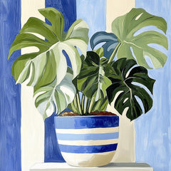 12 House Plant Digital Prints - Blue Stripe Vase Art for Wall Decor, Wallpaper, Scrapbooking, and DIY Craft Projects