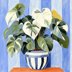 12 House Plant Digital Prints - Blue Stripe Vase Art for Wall Decor, Wallpaper, Scrapbooking, and DIY Craft Projects
