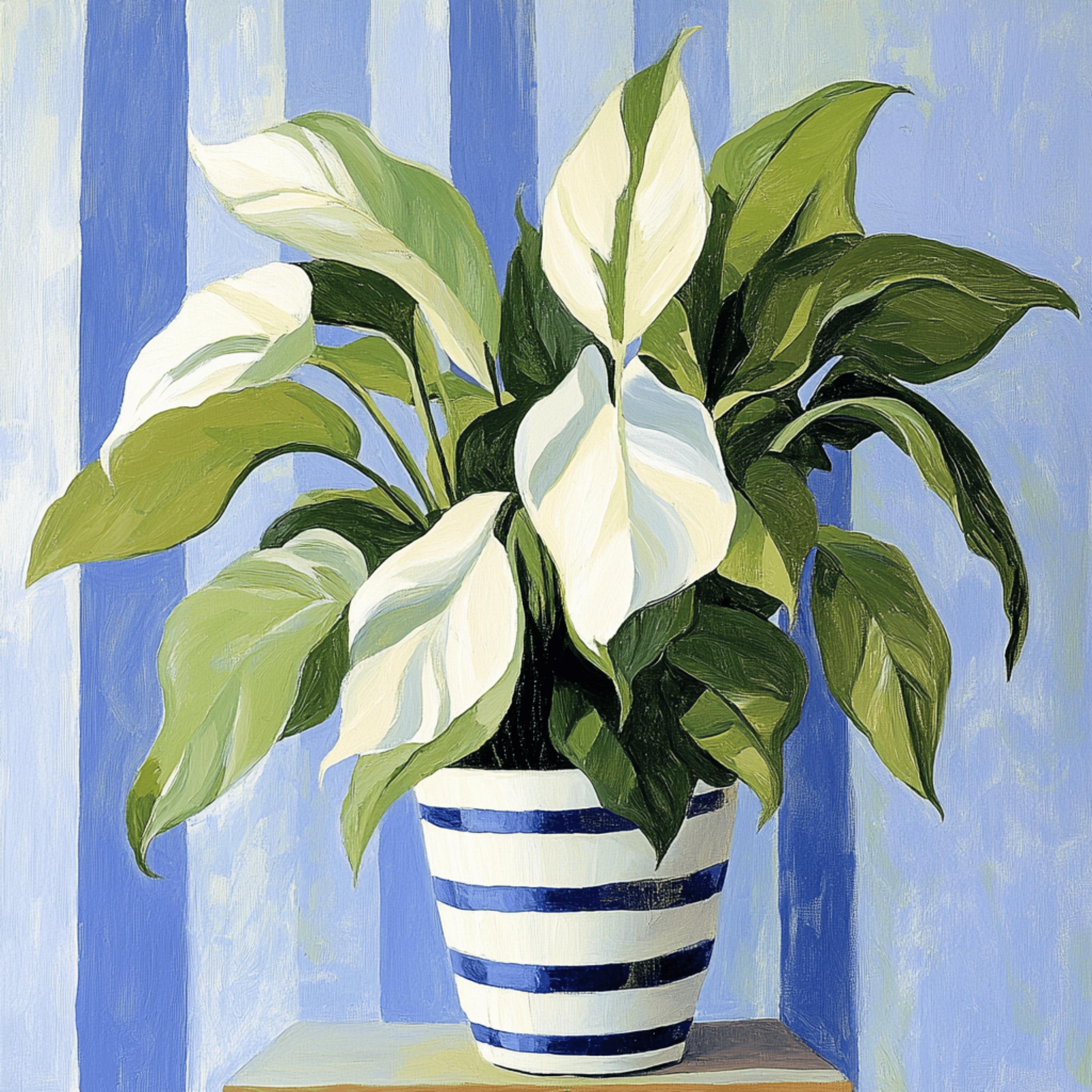 12 House Plant Digital Prints - Blue Stripe Vase Art for Wall Decor, Wallpaper, Scrapbooking, and DIY Craft Projects