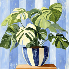 12 House Plant Digital Prints - Blue Stripe Vase Art for Wall Decor, Wallpaper, Scrapbooking, and DIY Craft Projects