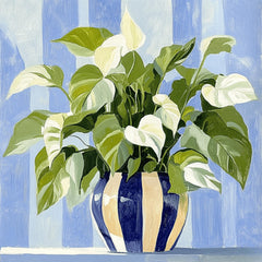12 House Plant Digital Prints - Blue Stripe Vase Art for Wall Decor, Wallpaper, Scrapbooking, and DIY Craft Projects
