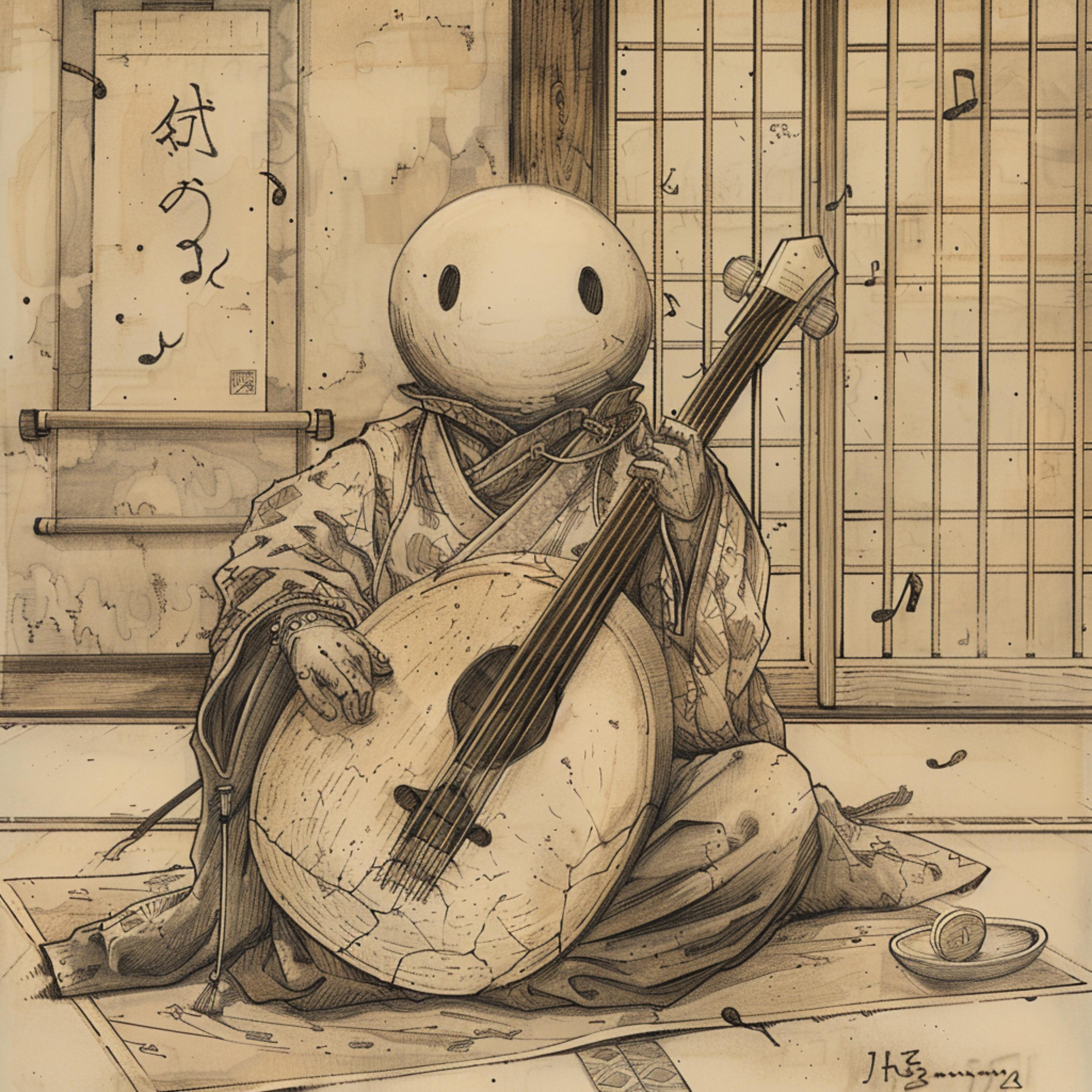 13 Biwa-Bokuboku Tsukumogami Digital Prints - Japanese Folklore Art for Wall Decor, Journaling, Scrapbooking, and DIY Projects