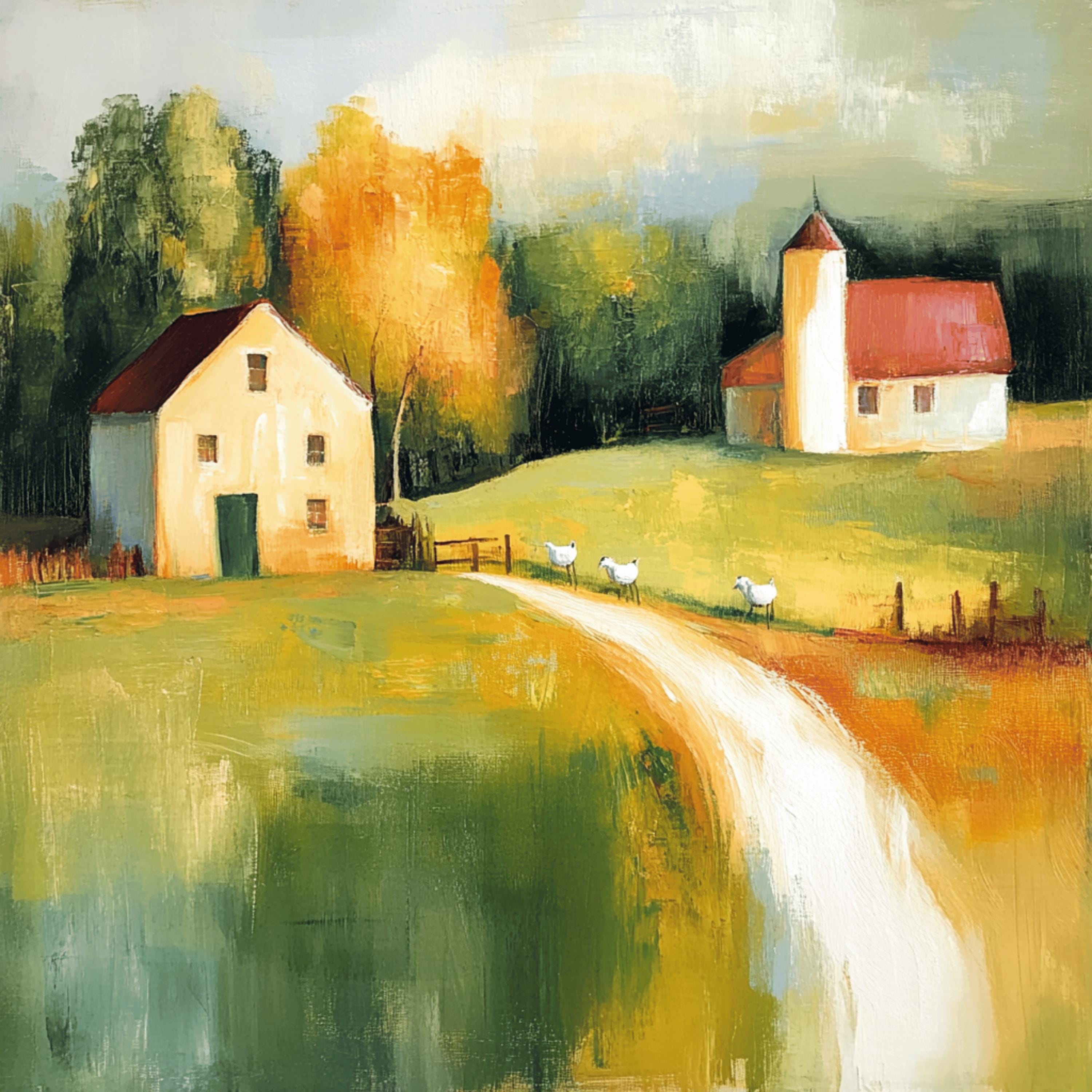 16 Impressionist Barn Landscape Art | Rustic Digital Prints for DIY, POD Gifts for Her, Printable Farmhouse Art, Sublimation Bundle
