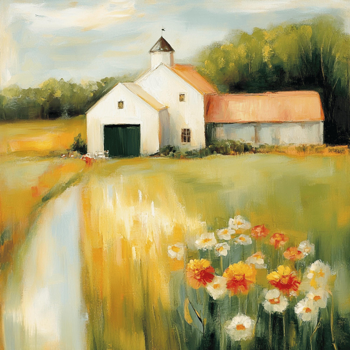 16 Impressionist Barn Landscape Art | Rustic Digital Prints for DIY, POD Gifts for Her, Printable Farmhouse Art, Sublimation Bundle