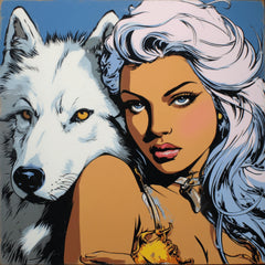 13 Comic Book Style Woman with Lion Wolf Bear, Printable Pop Art Wall Decor, DIY Digital Art for Crafters, Giftable Bold POD Artwork