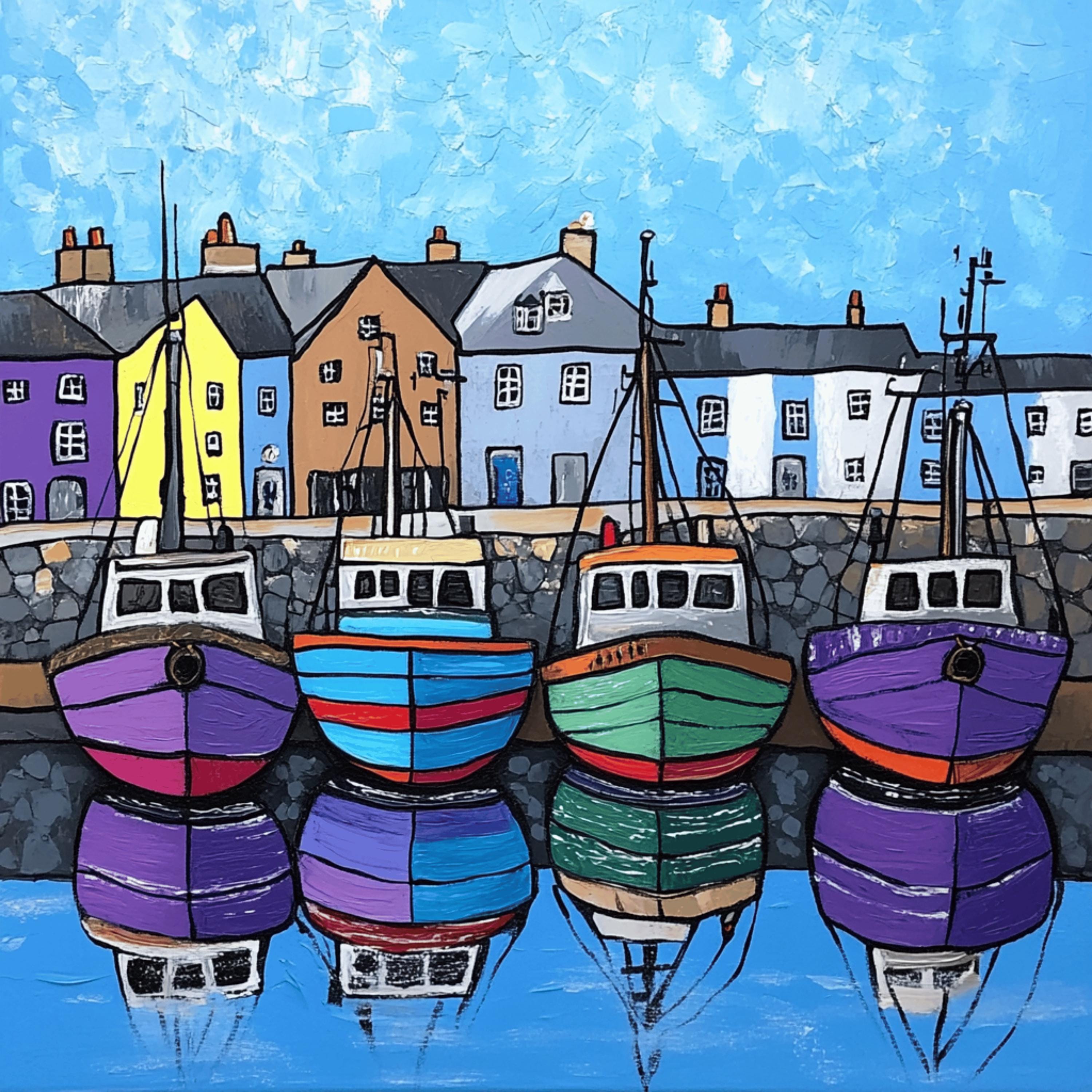 13 Blue Harbour Boats Clipart for Sublimation, Coastal House Wall Art, Nautical DIY Prints, Sea View Digital Art for Gifts & Crafts