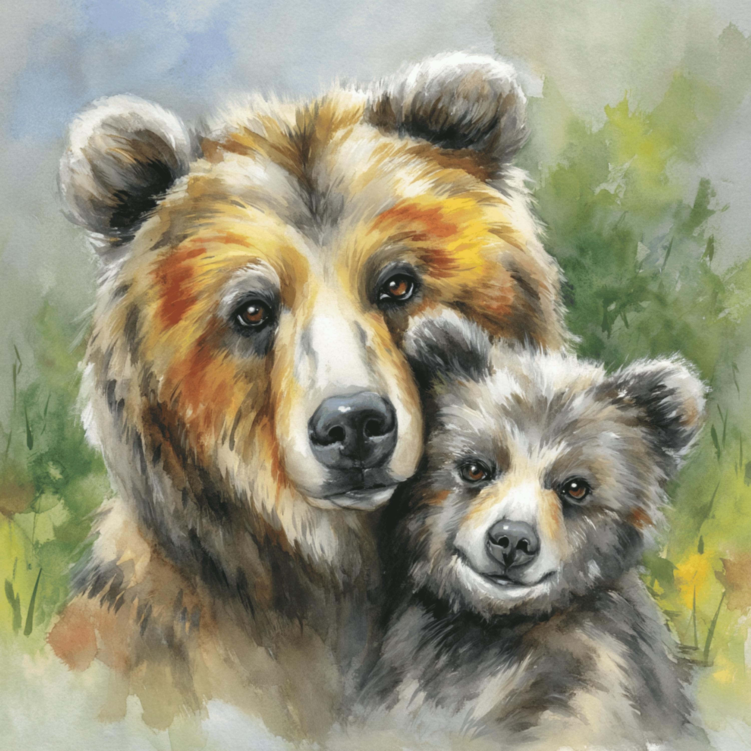 14 Watercolor grizzly bear baby and parent clipart | bear cub family PNGs for DIY crafts, sublimation, nursery prints, or gifts