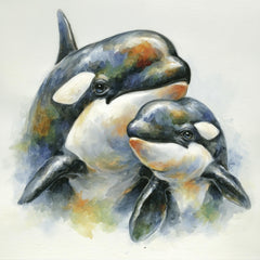 12 Watercolor Orca Family Clipart, Baby Orca Sublimation PNG, Whale DIY Art Prints, Cute Ocean Animals POD, Mum Dad Baby Whale Art Set
