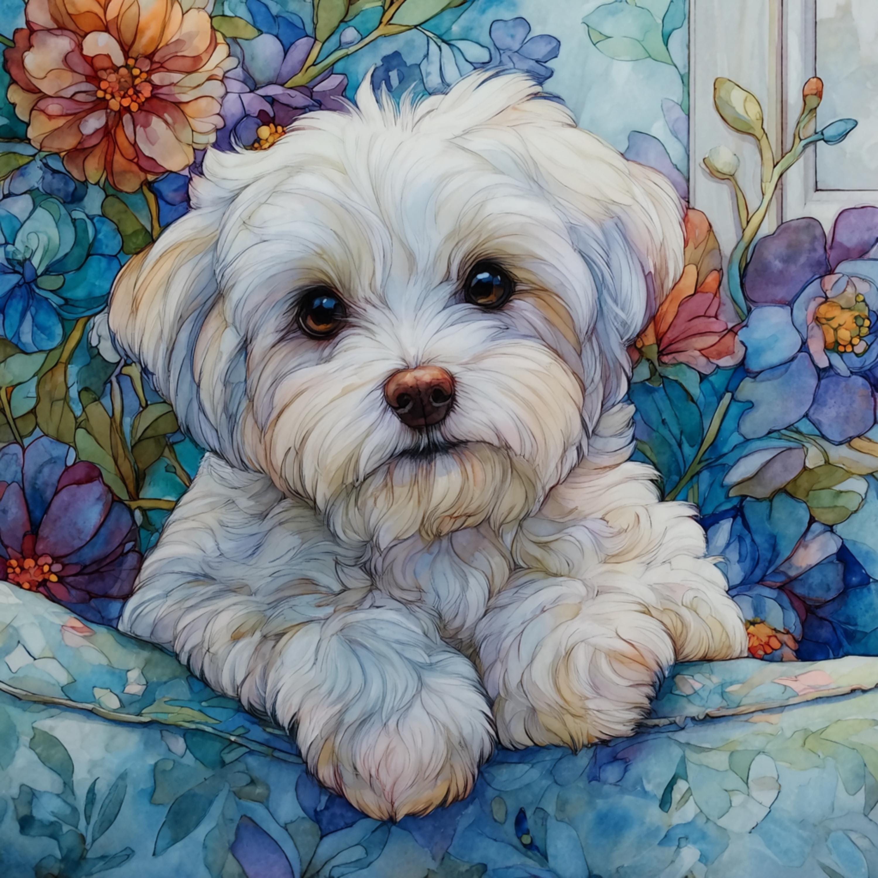 15 White Dog on Floral Sofa Art Prints for DIY Wall Art, Cute Pet Decor for POD Sublimation, Dog Lover Downloads for Craft Projects