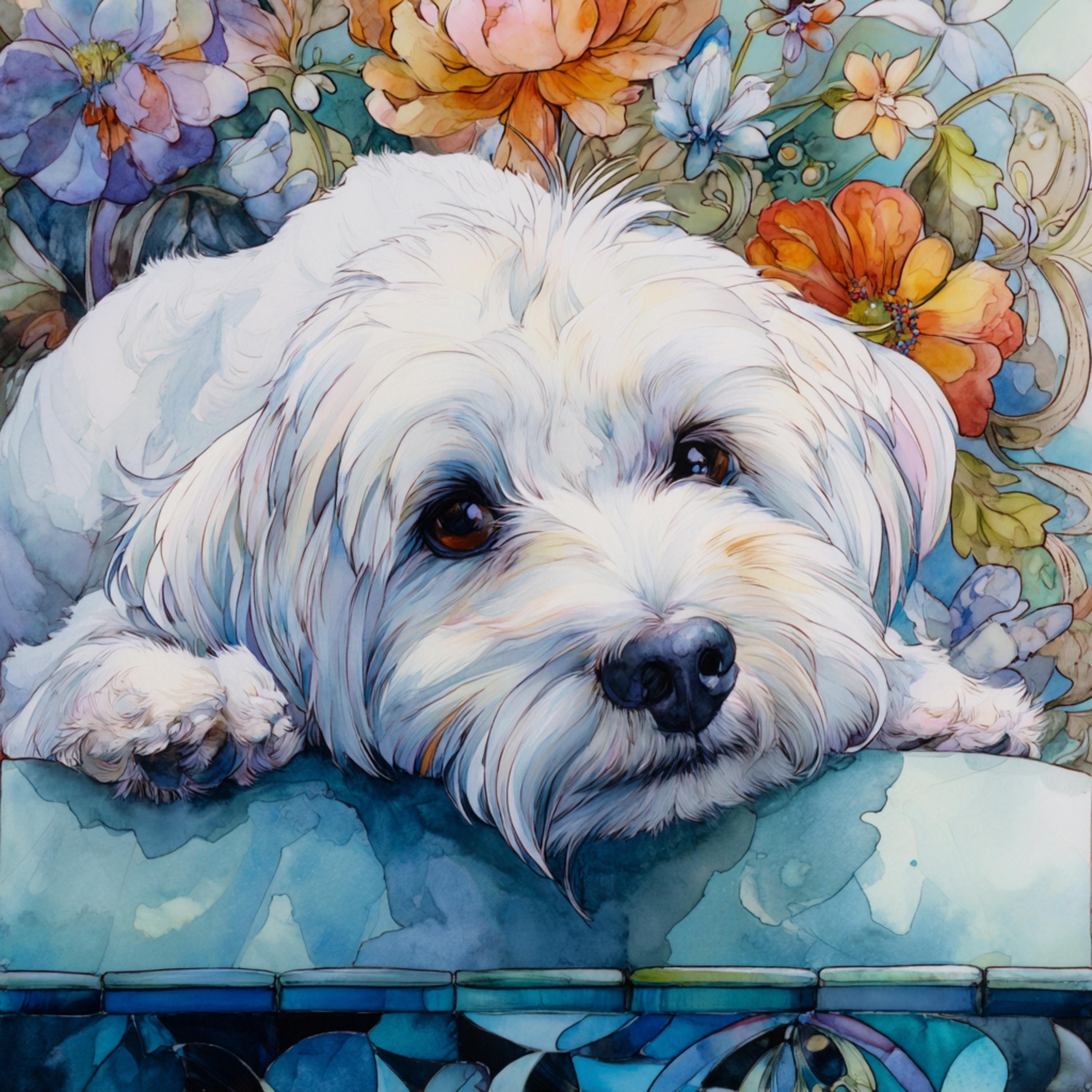 15 White Dog on Floral Sofa Art Prints for DIY Wall Art, Cute Pet Decor for POD Sublimation, Dog Lover Downloads for Craft Projects