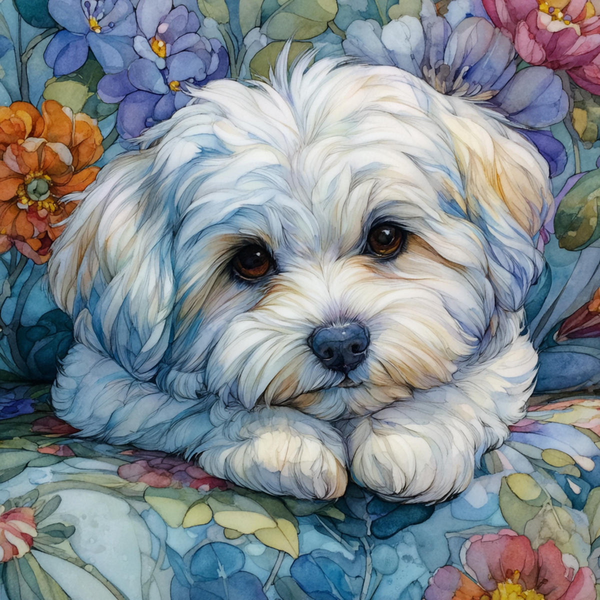 15 White Dog on Floral Sofa Art Prints for DIY Wall Art, Cute Pet Decor for POD Sublimation, Dog Lover Downloads for Craft Projects