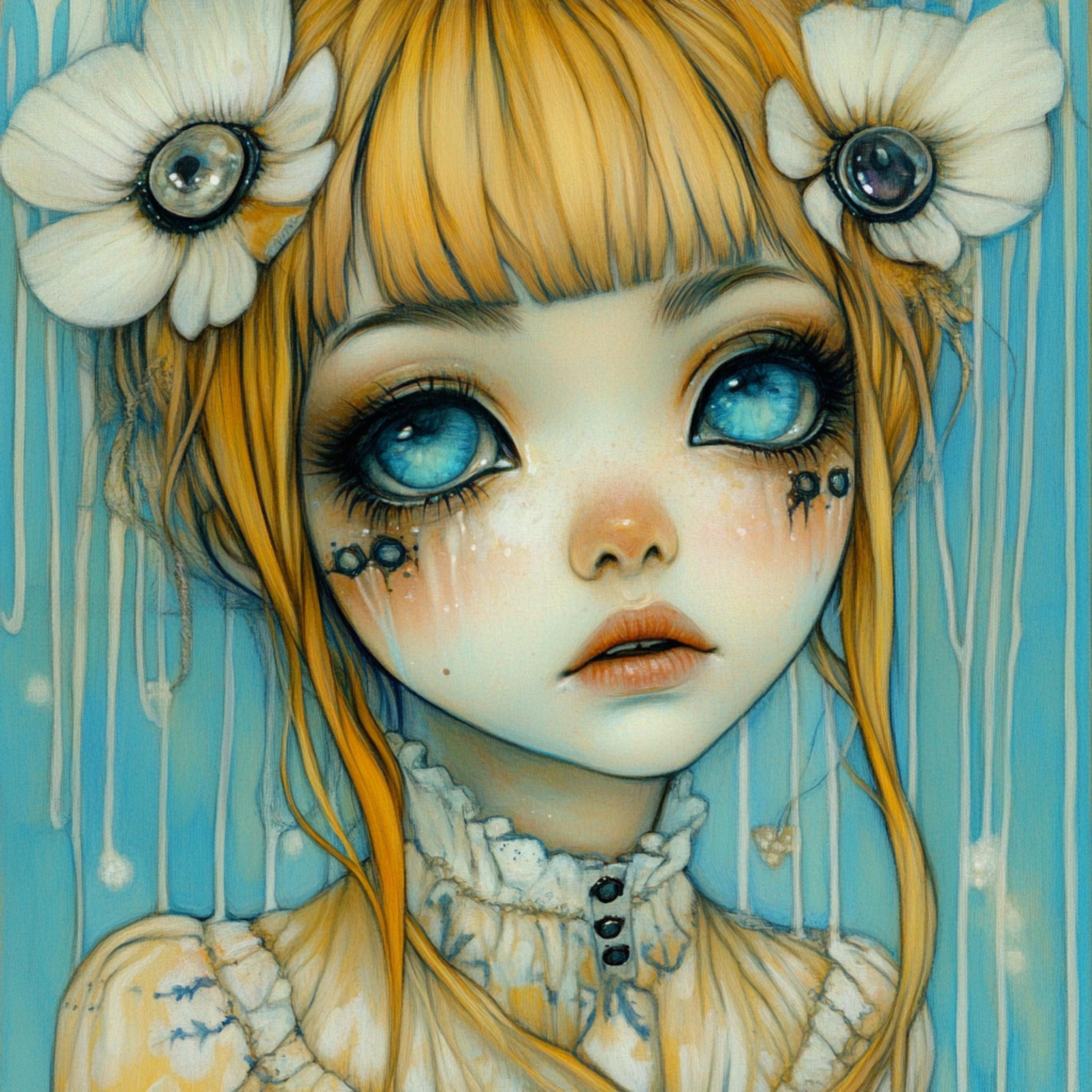 15 Surreal Blue-Eyed Girl Gothic Fantasy Portraits for DIY Wall Art, Sublimation or POD, Ethereal Digital Art Prints for Dreamy Home Decor