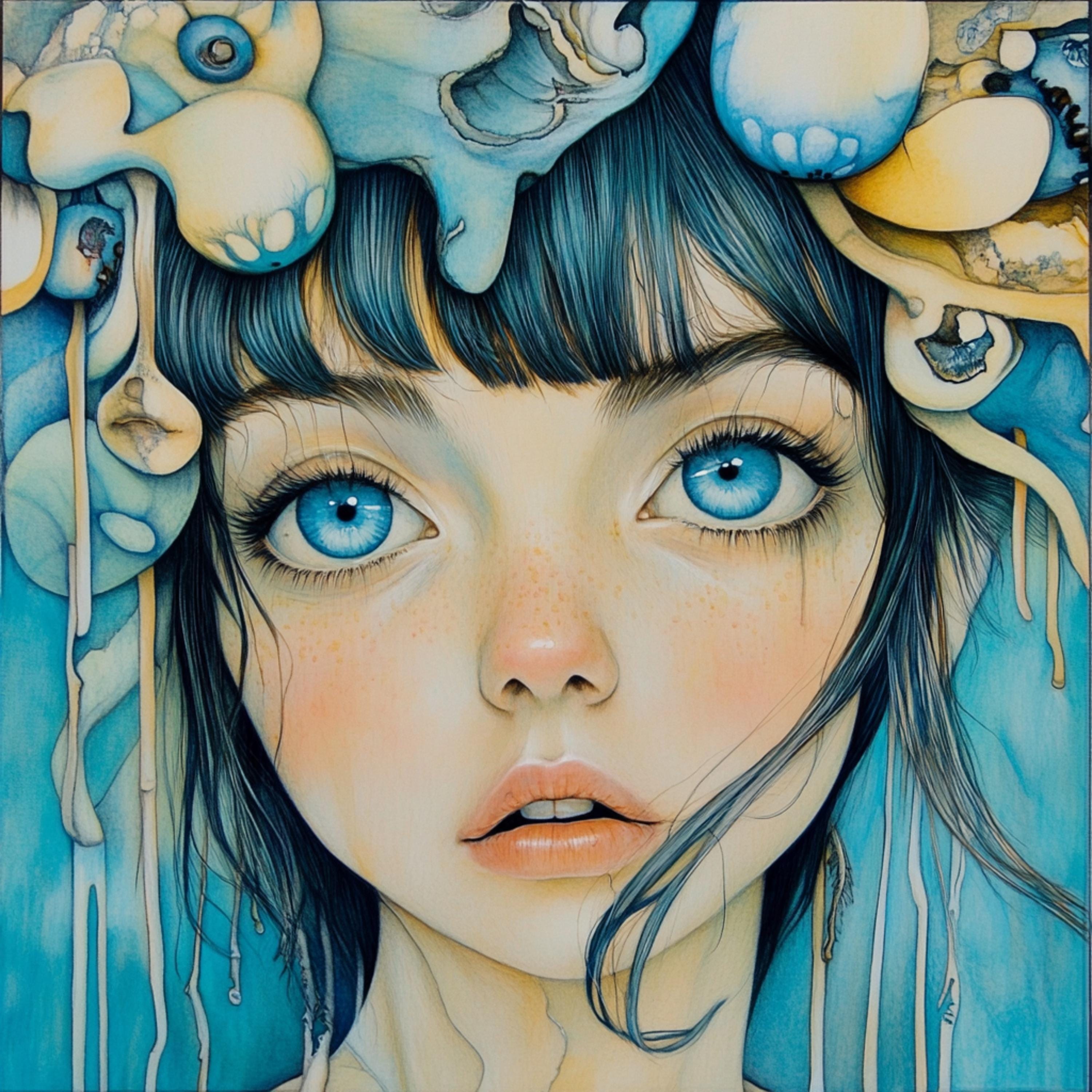 15 Surreal Blue-Eyed Girl Gothic Fantasy Portraits for DIY Wall Art, Sublimation or POD, Ethereal Digital Art Prints for Dreamy Home Decor