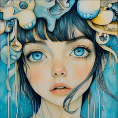 15 Surreal Blue-Eyed Girl Gothic Fantasy Portraits for DIY Wall Art, Sublimation or POD, Ethereal Digital Art Prints for Dreamy Home Decor