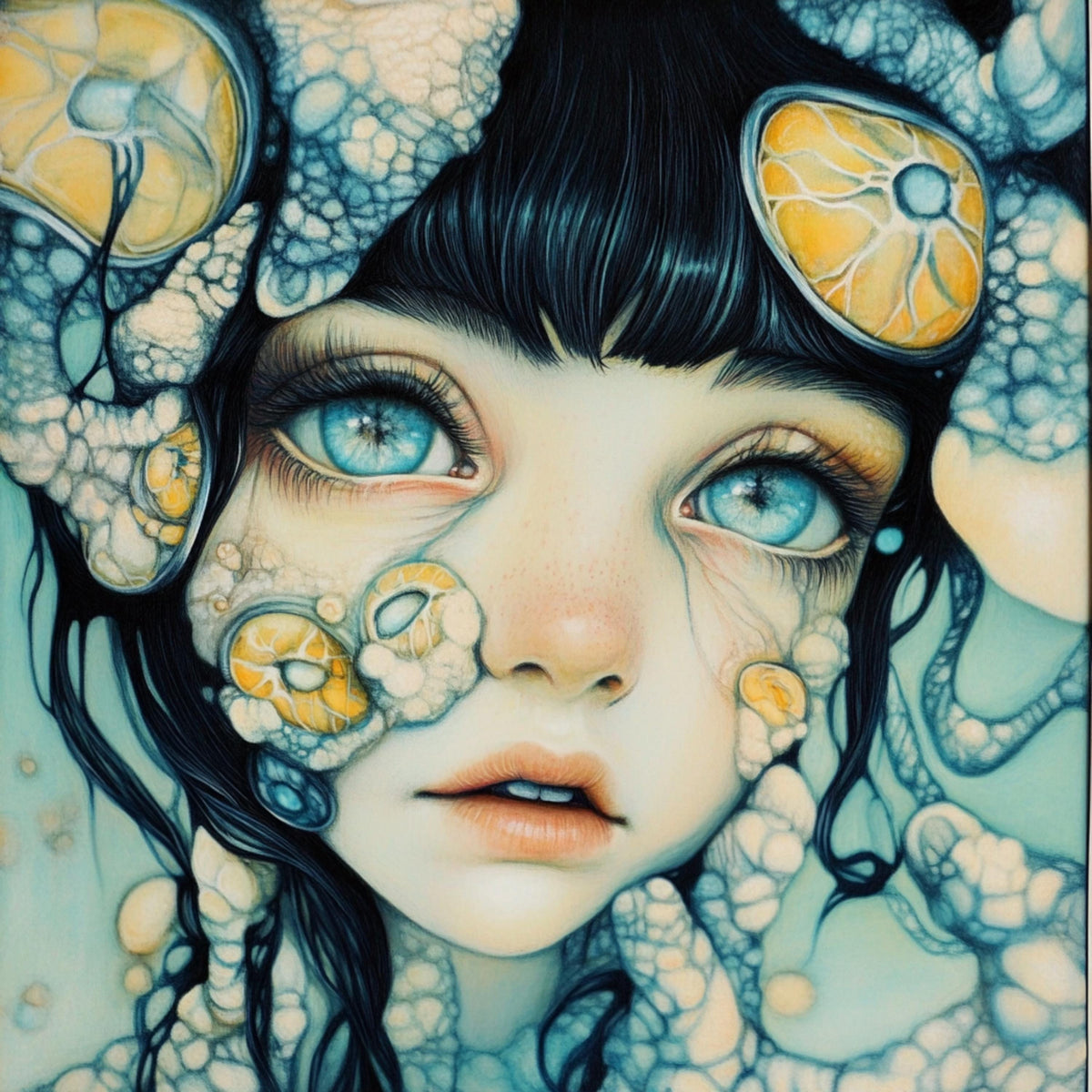 15 Surreal Blue-Eyed Girl Gothic Fantasy Portraits for DIY Wall Art, Sublimation or POD, Ethereal Digital Art Prints for Dreamy Home Decor