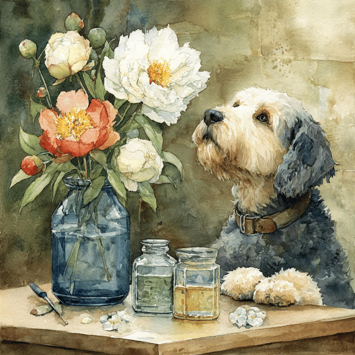 12 Dog with Peony Flowers Wall Art Bundle, Printable Floral Dog PNGs for DIY Decor, Sublimation, POD Crafts & Pet-Themed Home Styling