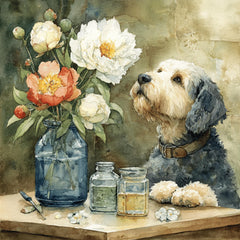 12 Dog with Peony Flowers Wall Art Bundle, Printable Floral Dog PNGs for DIY Decor, Sublimation, POD Crafts & Pet-Themed Home Styling