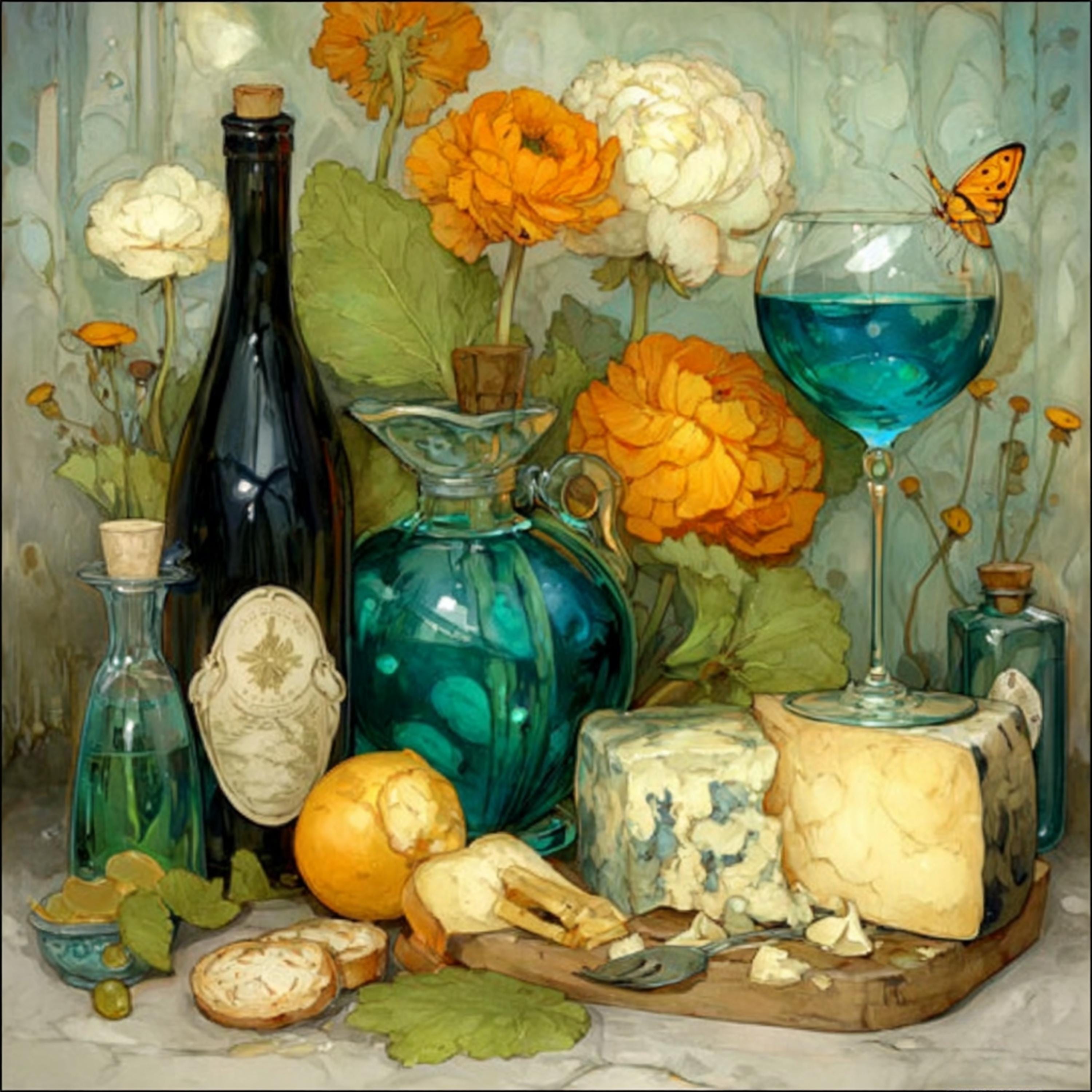 DIY Wall Art Kitchen Still Life | Digital Art Wine Cheese Bread Fruit | Dining Room Artwork for Crafters POD Sublimation Decor