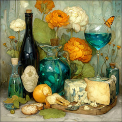 DIY Wall Art Kitchen Still Life | Digital Art Wine Cheese Bread Fruit | Dining Room Artwork for Crafters POD Sublimation Decor