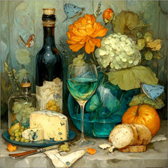 DIY Wall Art Kitchen Still Life | Digital Art Wine Cheese Bread Fruit | Dining Room Artwork for Crafters POD Sublimation Decor