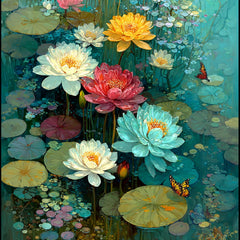 20 DIY Water Lily Wall Art Set | Digital Botanical Prints for Home, Bathroom or Spa | Floral Pond Artwork for Crafters & Sublimation Use