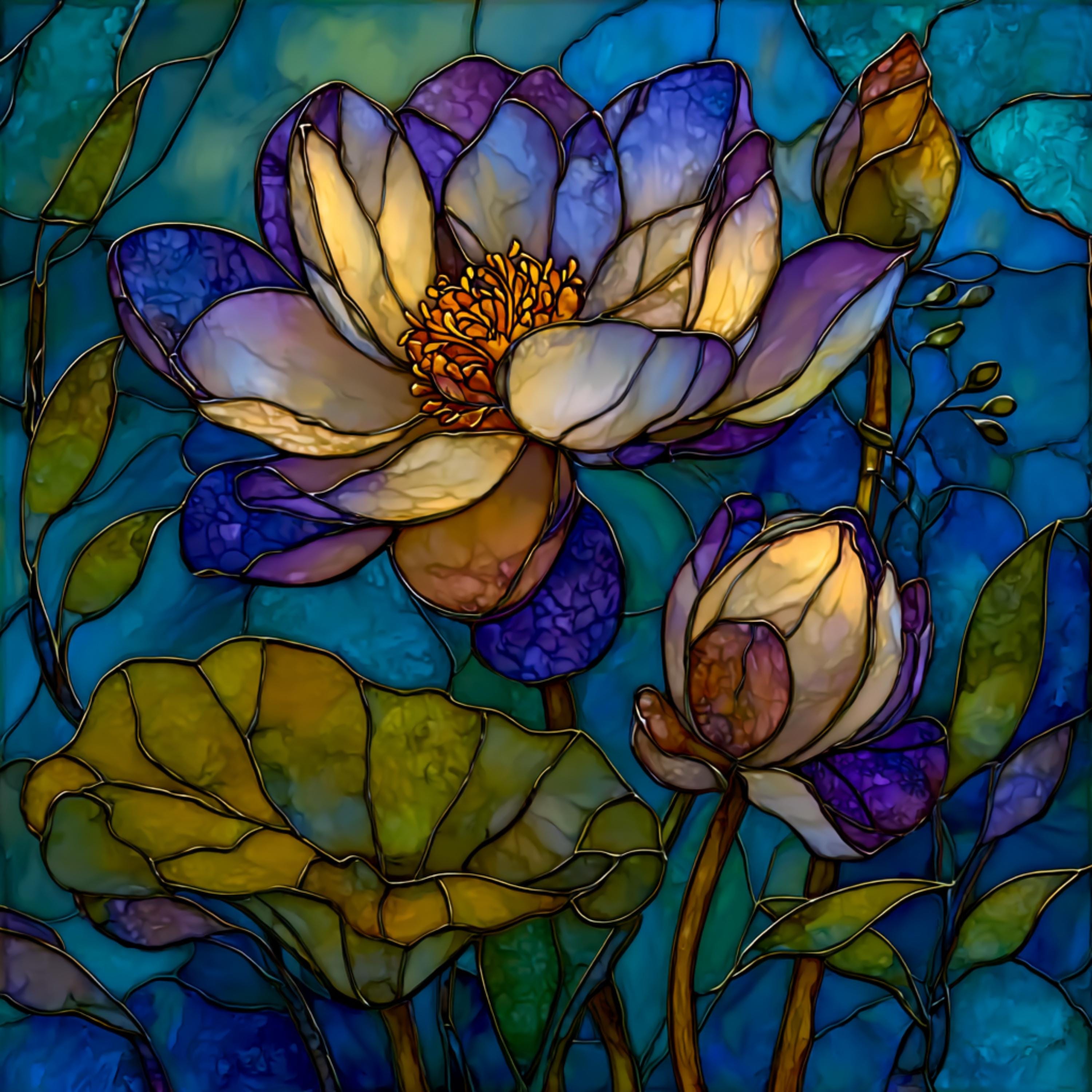 20 DIY Wall Art Stained Glass Lotus Flower Digital Prints for Dining Room Kitchen, Sublimation Art, Botanical Artwork for Crafters & Gifts