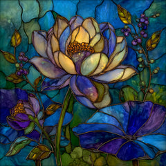 20 DIY Wall Art Stained Glass Lotus Flower Digital Prints for Dining Room Kitchen, Sublimation Art, Botanical Artwork for Crafters & Gifts