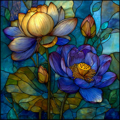 20 DIY Wall Art Stained Glass Lotus Flower Digital Prints for Dining Room Kitchen, Sublimation Art, Botanical Artwork for Crafters & Gifts