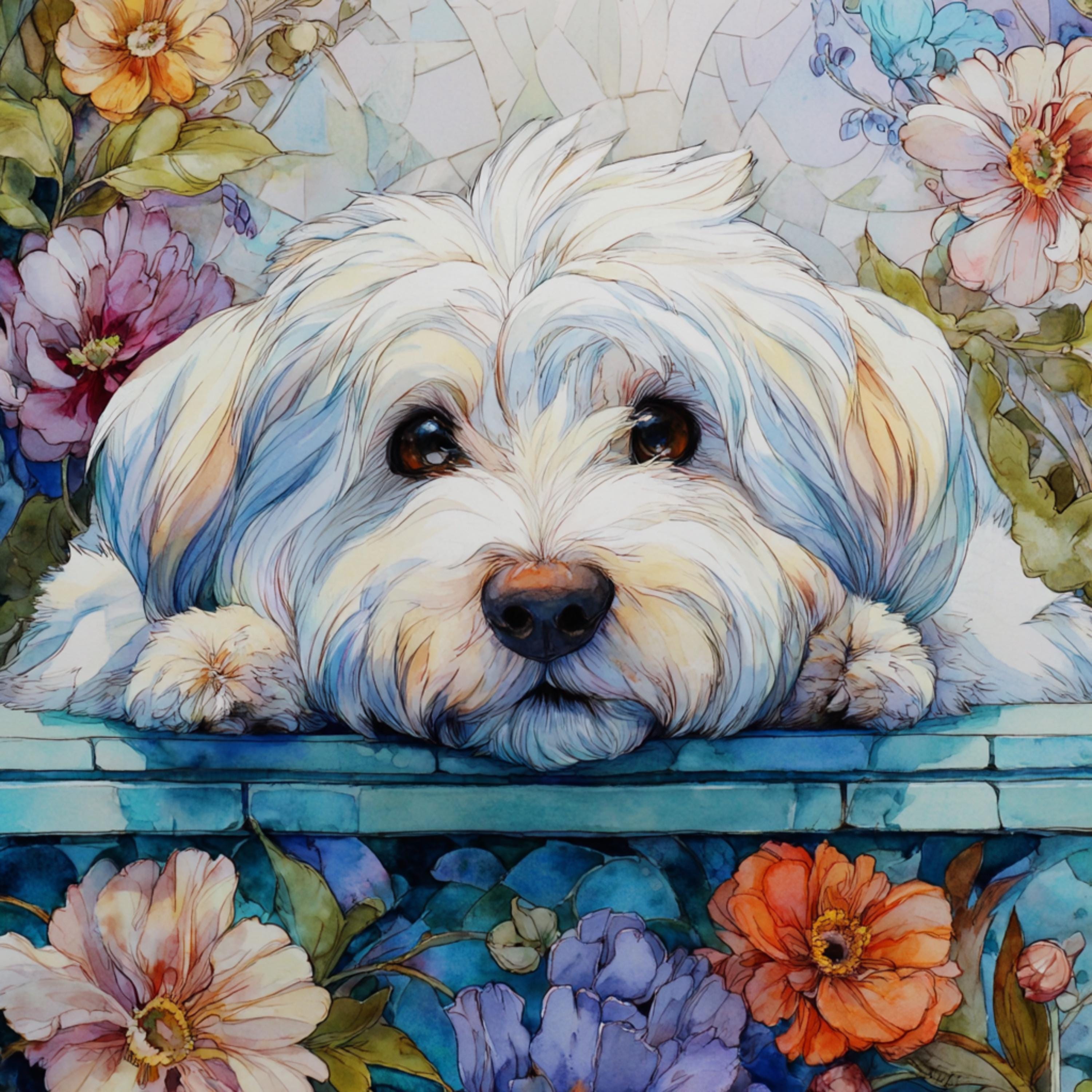 15 White Dog on Floral Sofa Art Prints for DIY Wall Art, Cute Pet Decor for POD Sublimation, Dog Lover Downloads for Craft Projects