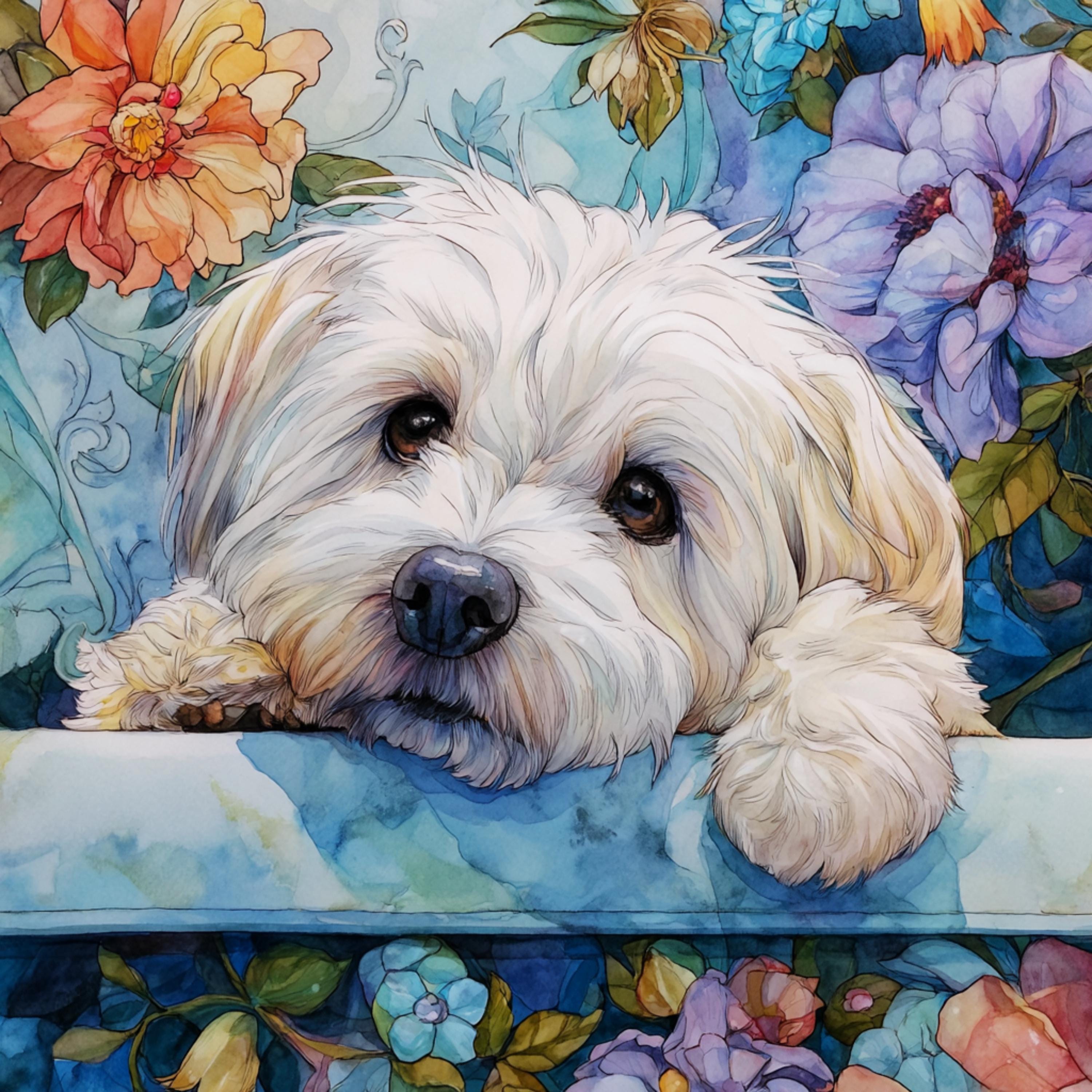 15 White Dog on Floral Sofa Art Prints for DIY Wall Art, Cute Pet Decor for POD Sublimation, Dog Lover Downloads for Craft Projects