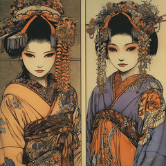 45 DIY Wall Art Geisha Portraits, Japanese Style Digital Prints, Floral Kimono Sublimation Art, Elegant Boho Artwork for Crafters Decor