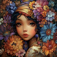 20 Whimsical Flower Girl Digital Wall Art, Boho Printable Portraits, Floral Hair Artwork for DIY Wall Decor, Sublimation or Craft Projects