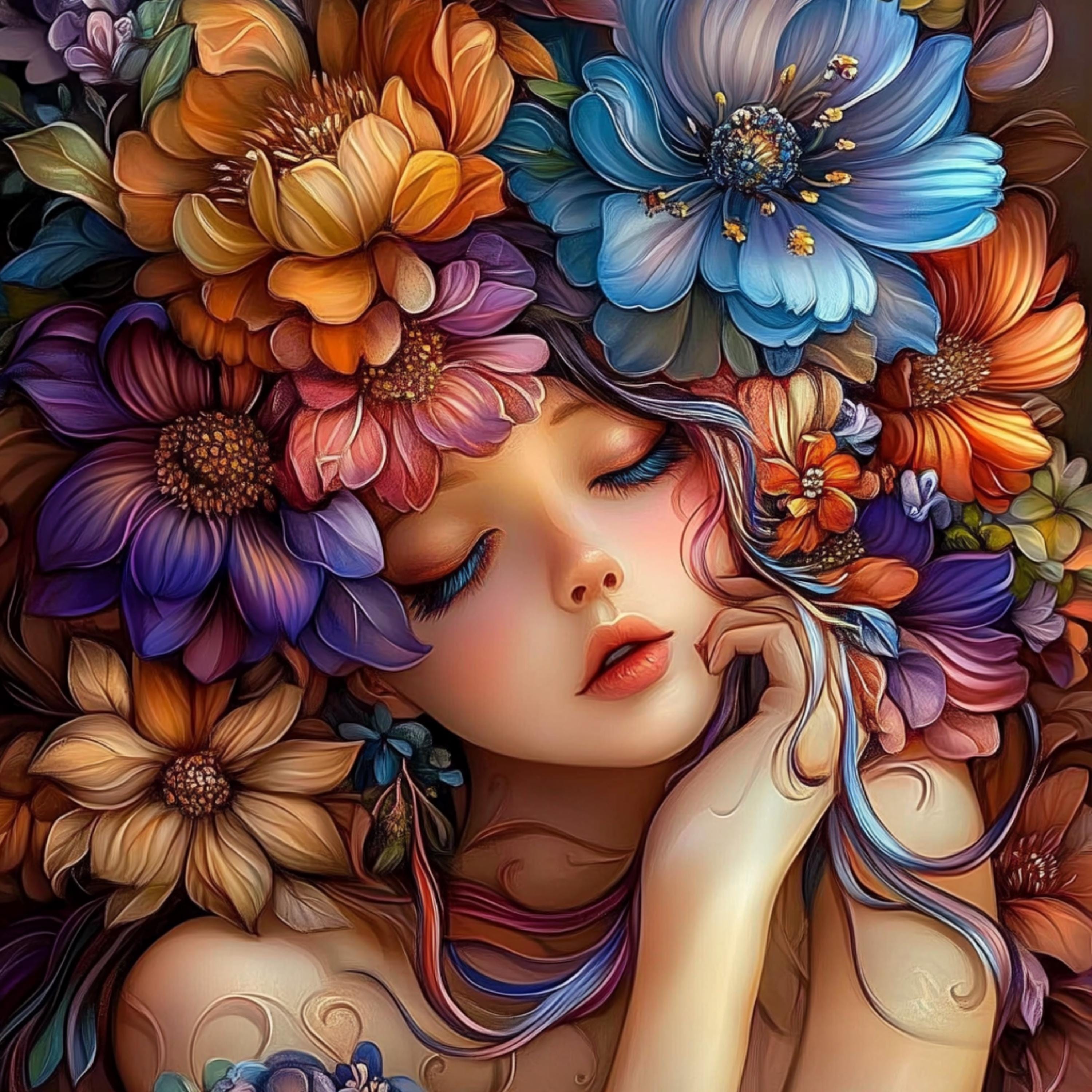 20 Whimsical Flower Girl Digital Wall Art, Boho Printable Portraits, Floral Hair Artwork for DIY Wall Decor, Sublimation or Craft Projects