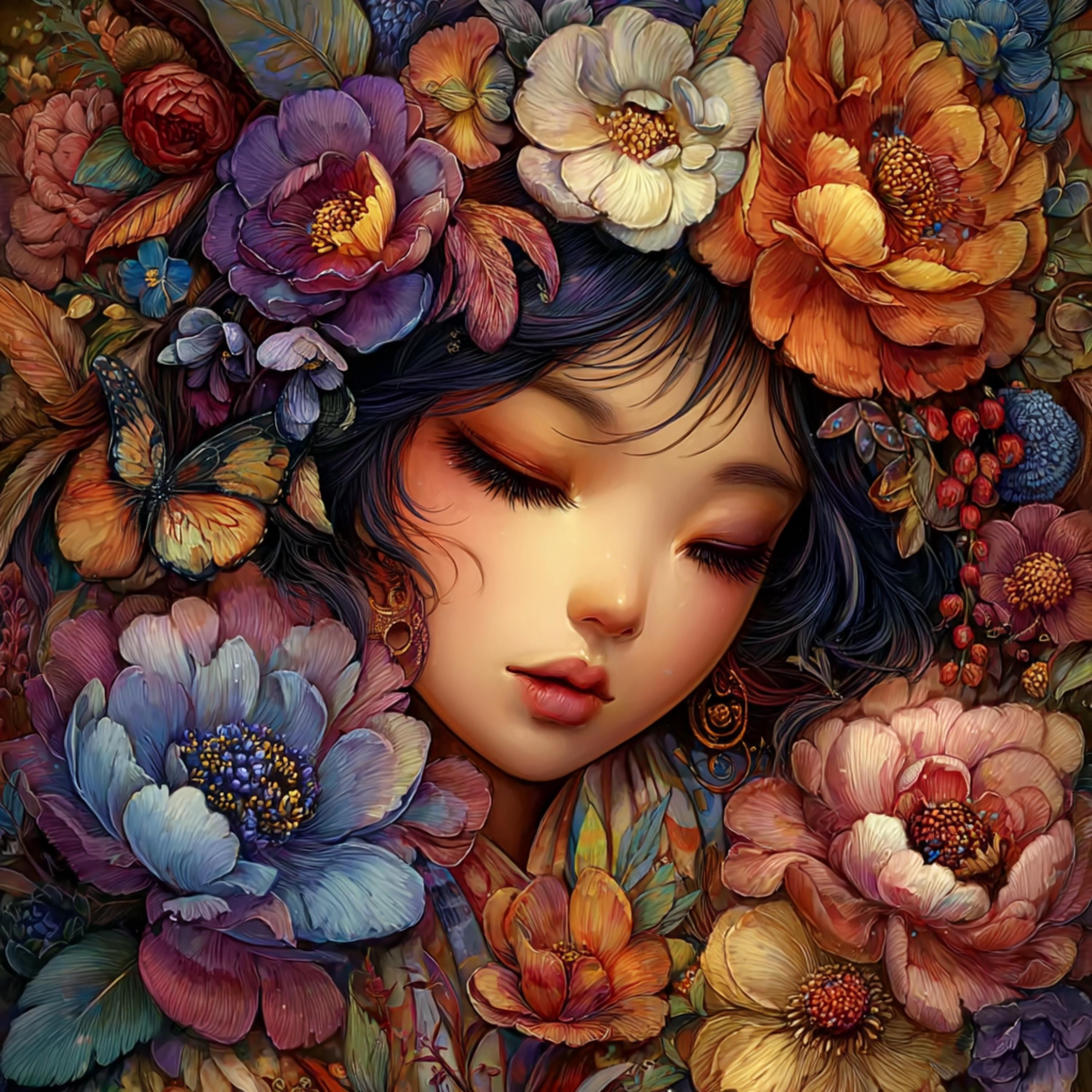 20 Whimsical Flower Girl Digital Wall Art, Boho Printable Portraits, Floral Hair Artwork for DIY Wall Decor, Sublimation or Craft Projects