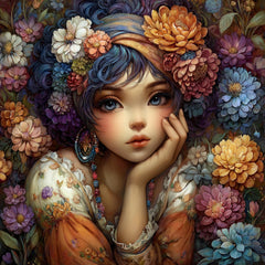 20 Whimsical Flower Girl Digital Wall Art, Boho Printable Portraits, Floral Hair Artwork for DIY Wall Decor, Sublimation or Craft Projects