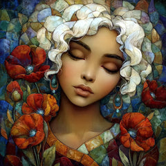 15 Stained Glass Woman Wall Art, Floral Face Portraits, Boho Printable Artwork, DIY Wall Art for Bedroom, POD Sublimation Art for Gifts