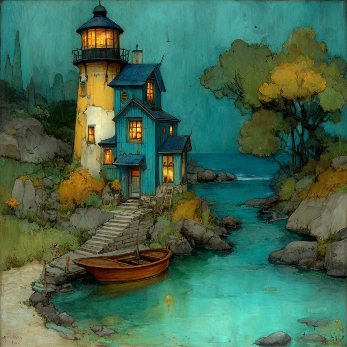 40 DIY Wall Art Digital Lighthouse Prints | Coastal Cottage Artwork for Sublimation, Crafts & Gifts | 40 Ocean Landscape Clipart Set