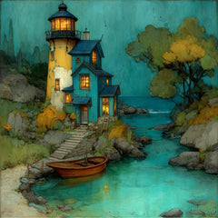 40 DIY Wall Art Digital Lighthouse Prints | Coastal Cottage Artwork for Sublimation, Crafts & Gifts | 40 Ocean Landscape Clipart Set