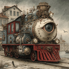 40 Steampunk Surrealism Wall Art Bundle – Printable Train Dog Clockwork Engineer Mechanical Clown, DIY Man-Cave Decor POD Sublimation Images