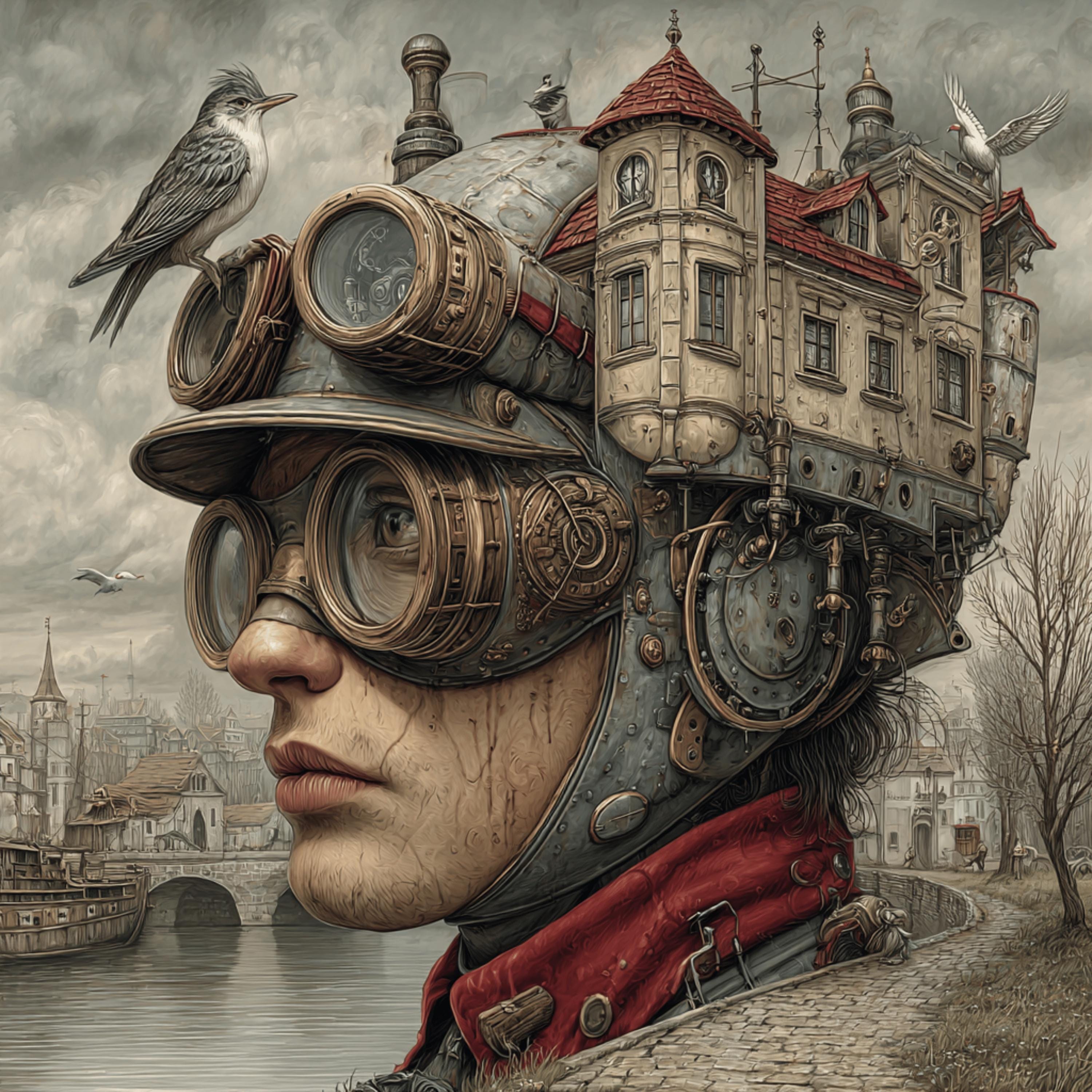 40 Steampunk Surrealism Wall Art Bundle – Printable Train Dog Clockwork Engineer Mechanical Clown, DIY Man-Cave Decor POD Sublimation Images