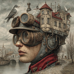 40 Steampunk Surrealism Wall Art Bundle – Printable Train Dog Clockwork Engineer Mechanical Clown, DIY Man-Cave Decor POD Sublimation Images