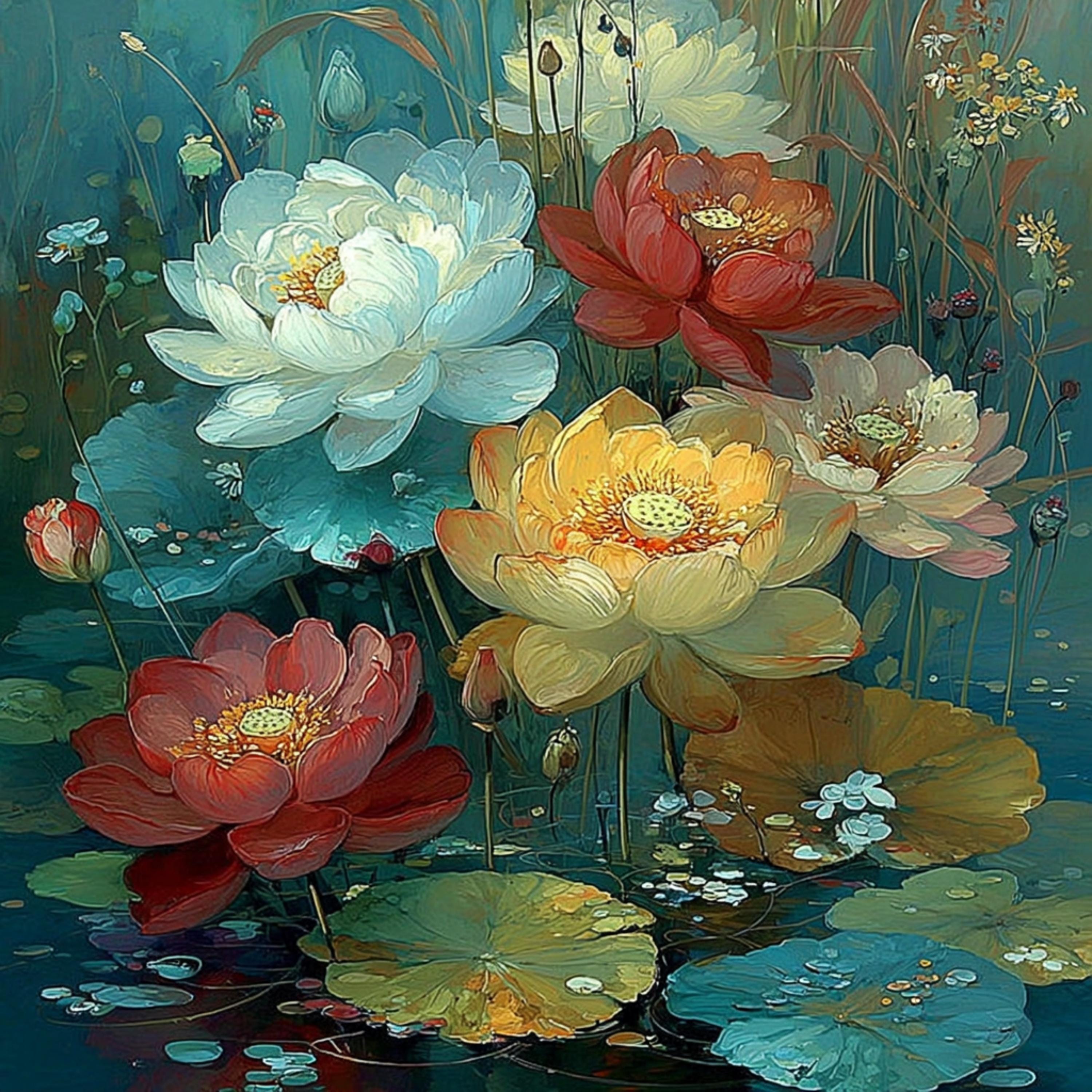 20 DIY Water Lily Wall Art Set | Digital Botanical Prints for Home, Bathroom or Spa | Floral Pond Artwork for Crafters & Sublimation Use